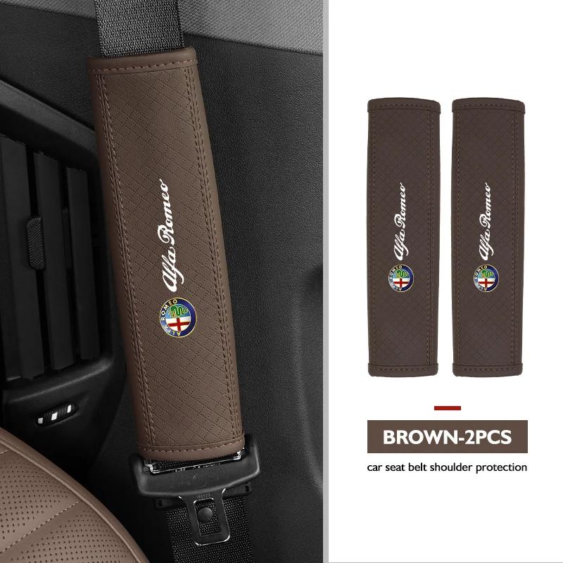 FJWXM1 Leather Car Seat Safety Belt Soft Protector Shoulder Strap Pad For Alfa Romeo Giulietta GT 159 147 156 Mito Brera Giulia Spider