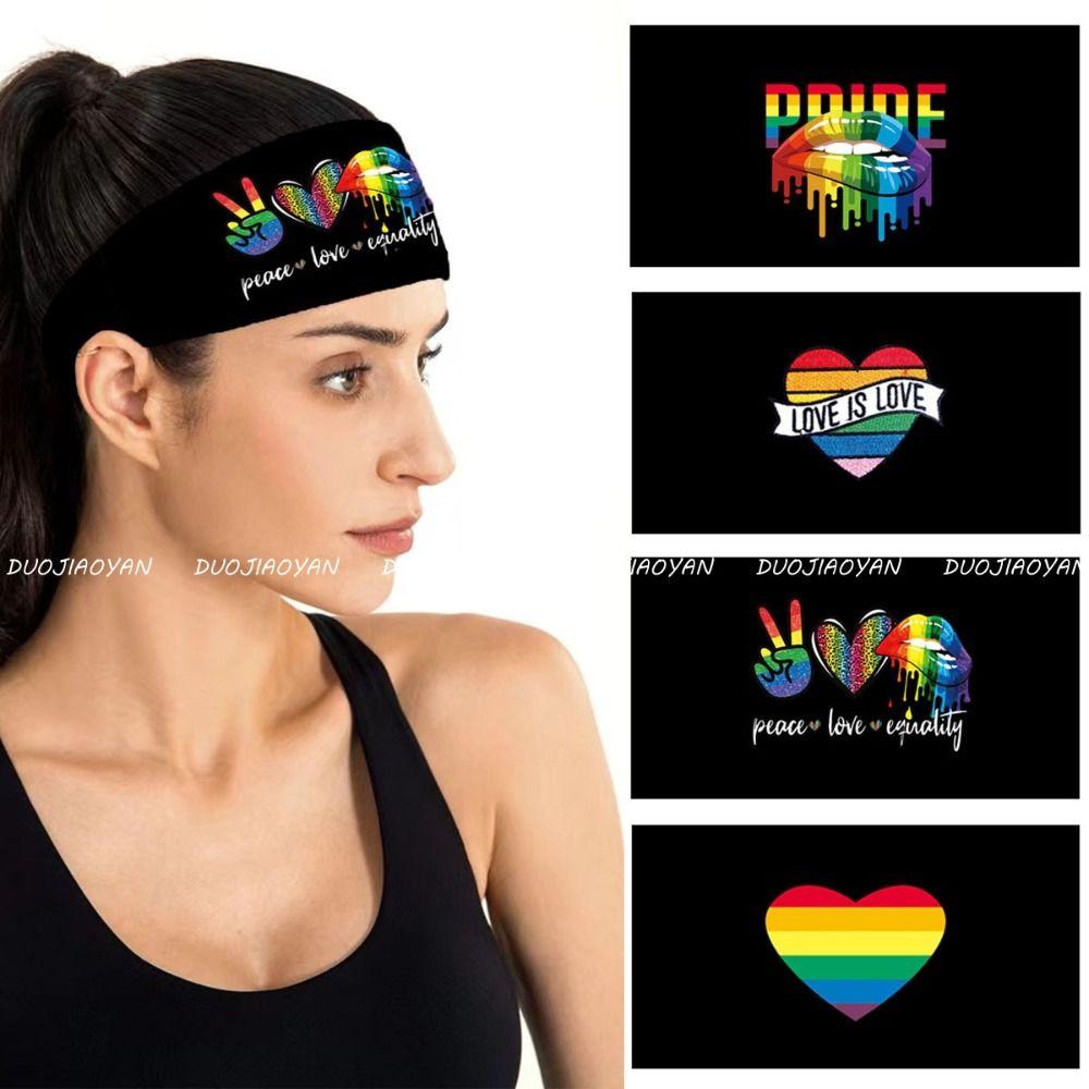 Parade Rainbow Headband Heart Sports Hairband Fashion Rainbow Elastic Headband  Women