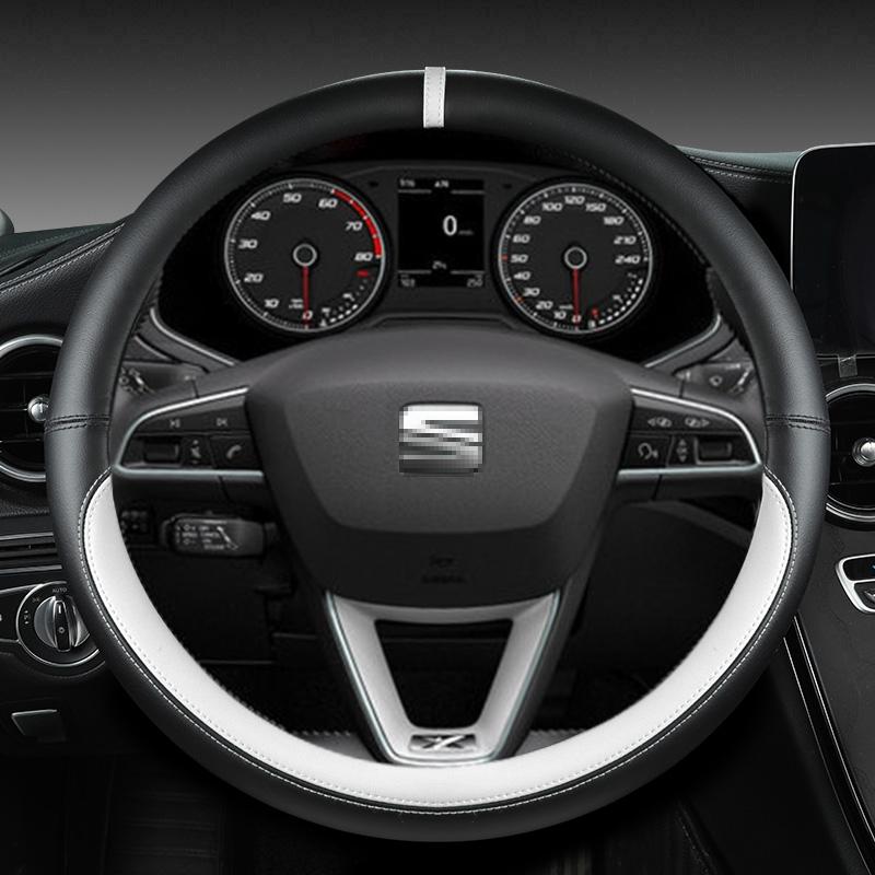 xkzh8 Microfiber Leather Car Steering Wheel Cover Non-Slip 38cm For Seat Tarraco Arona Ateca Ibiza Toledo Mii Leon Arosa Exeo ST FR