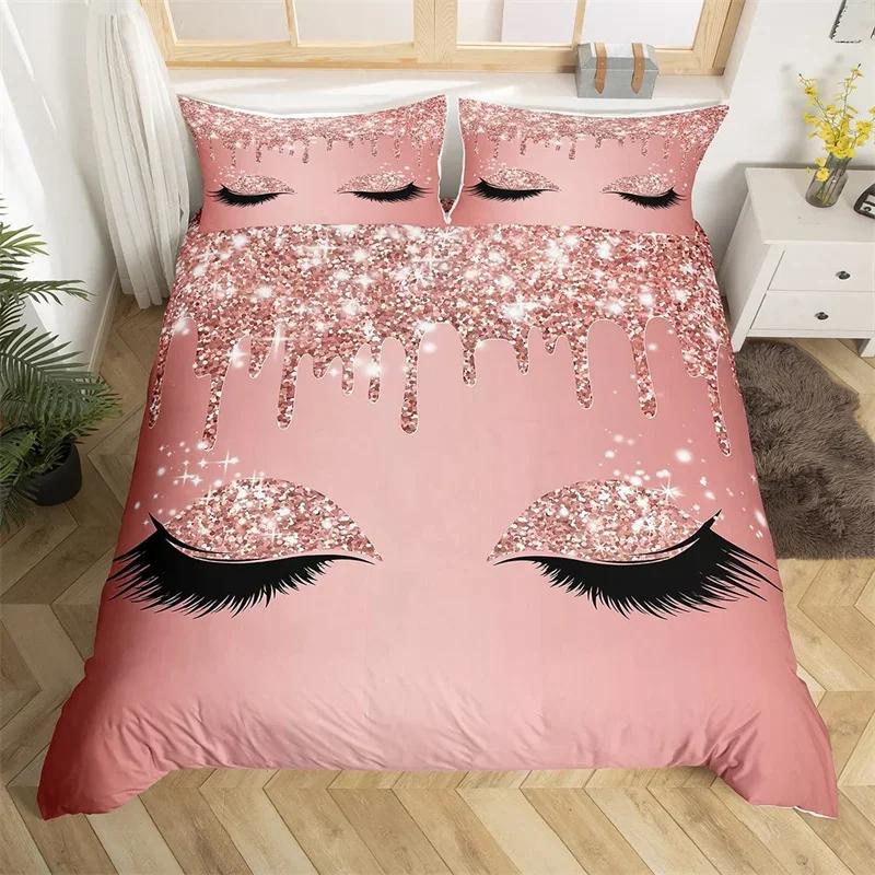 Eyelash Duvet Cover Set Eyes Pattern Design Comforter Cover Microfiber Girly Priness Style Glitter Twin King Queen Bedding Set