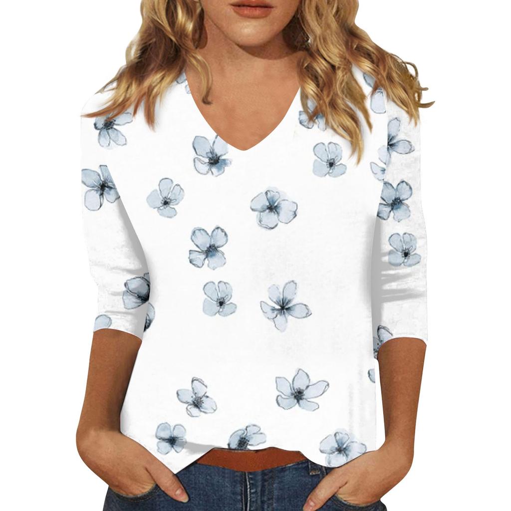 Women’s Fashion Everyday Everything Casual V-neck Seven-point Sleeve Printed T-shirt Top Tops for Women Womens Tops and Blouses