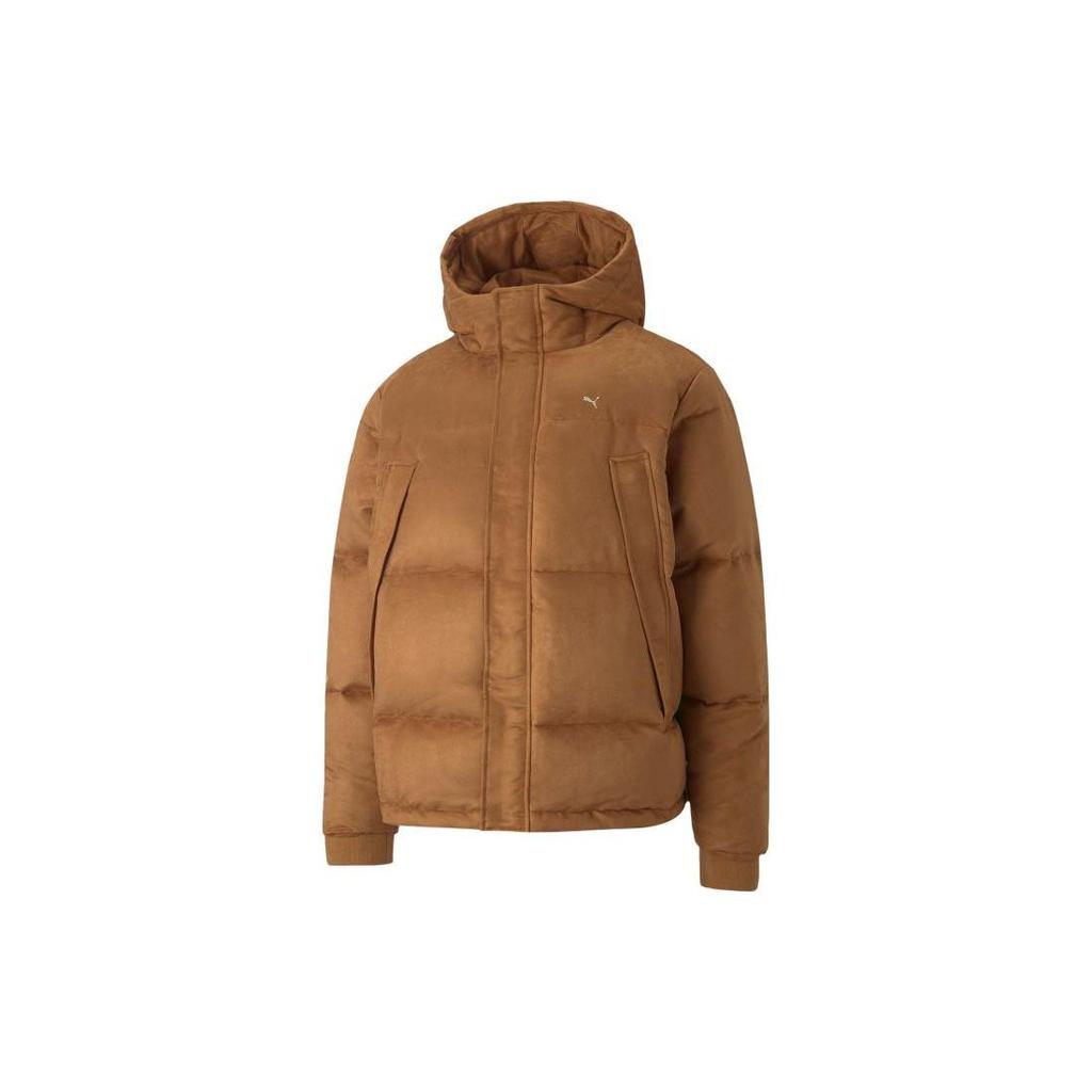 Puma MMQ Series Solid Logo Print Hidden Zip Hooded Down Jacket Unisex Outerwear Earth-Yellow 535786-74