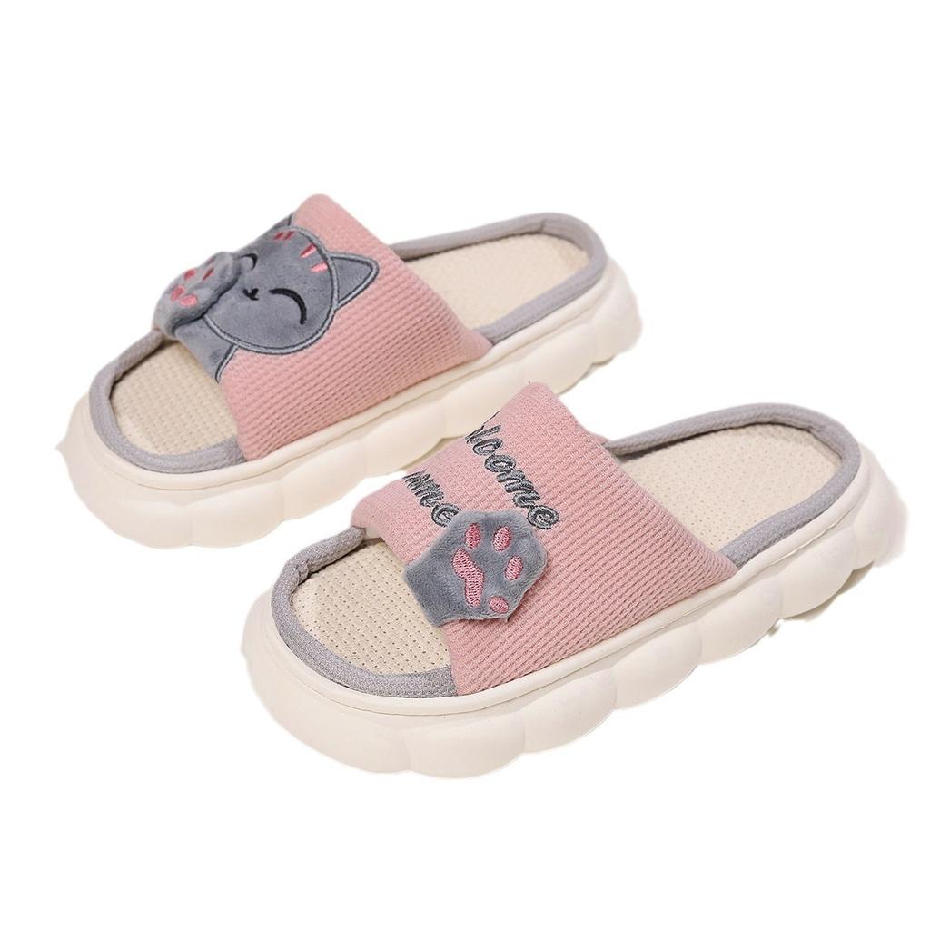 Lucky Cat, Linen Slippers, Women's Shoes, Home Slippers, Thick Soled Slippers