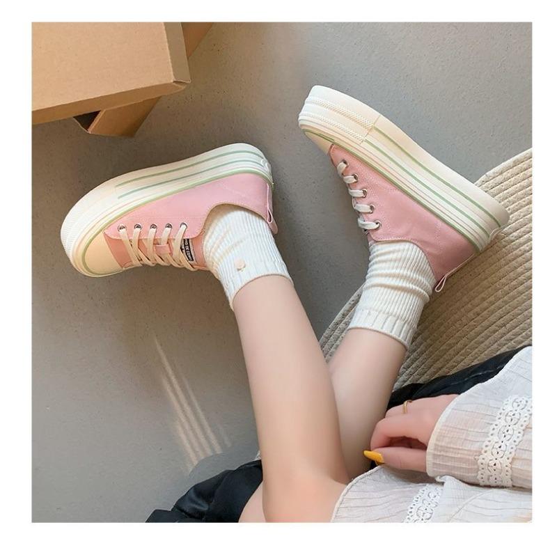 Платформенные парусиновые туфли женские весенние новые универсальные повседневные спортивные кеды с небольшой высотой подъема белые туфли