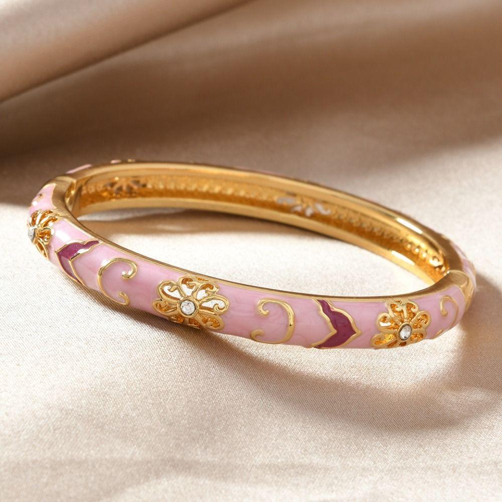 Chinese Style Vintage Cloisonne Bangle Enamel Women's Hand Bracelet Hollow Out Flower Bangle Girls
