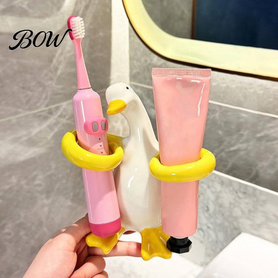 Waterproof Toothbrush Base Duck Shape Holder, Ceramic Electric Stand, Holder Cute Bathroom Countertop Organizer, for Bathrooms Toothpaste Storage Rack