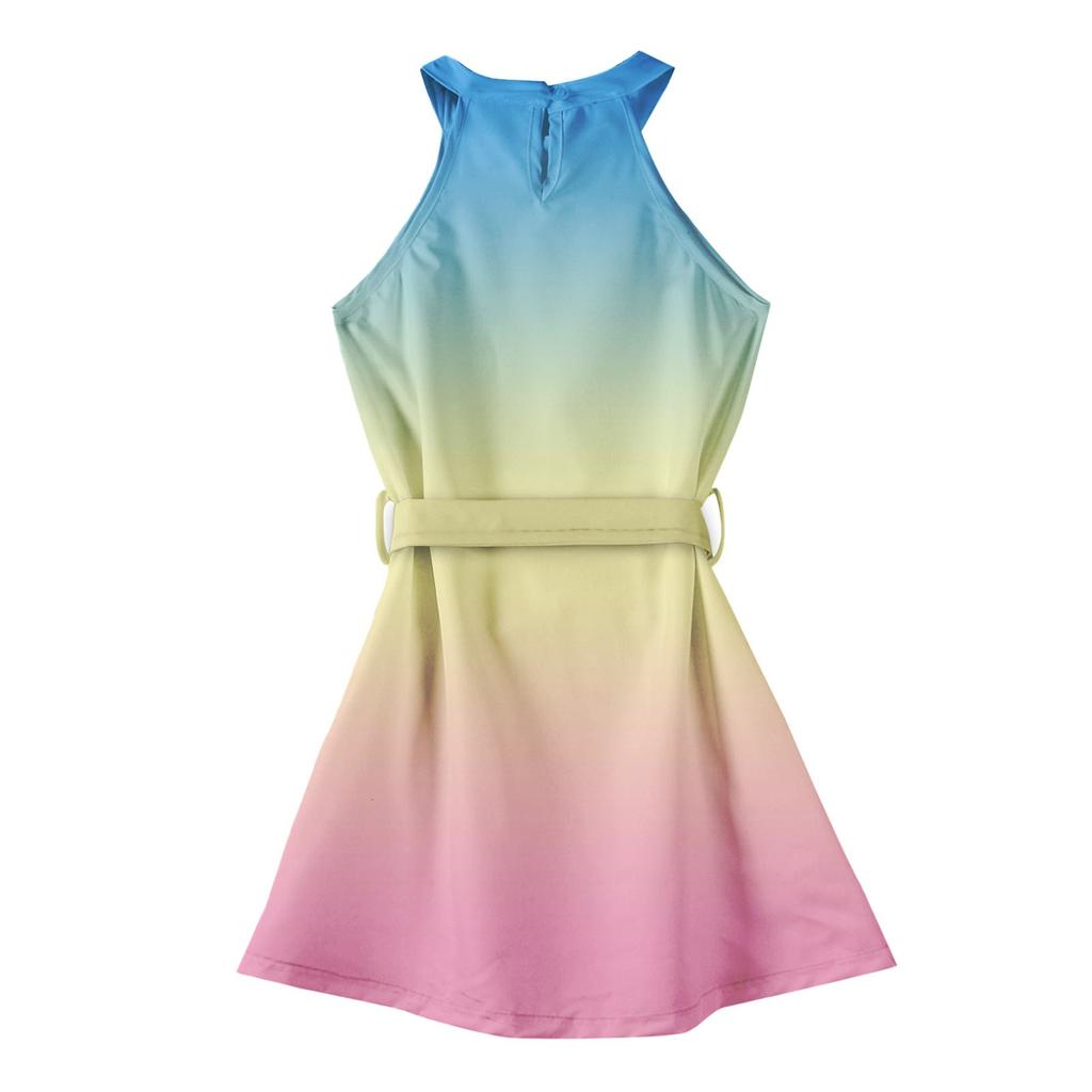 Летнее платье для девочек Платье без рукавов на бретельках Однотонное платье без рукавов с принтом Повседневное платье