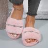 Fashion Crystal Decor Fluffy Home Slippers for Women Autumn Winter Soft Warm Plush Indoor Slippers Woman Non Slip Cozy Faux Fur Slides
