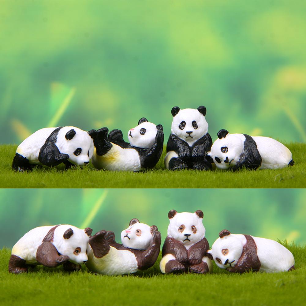 Set of 4 Cute Panda Figurines for DIY Mini Landscapes and Succulent Gardens