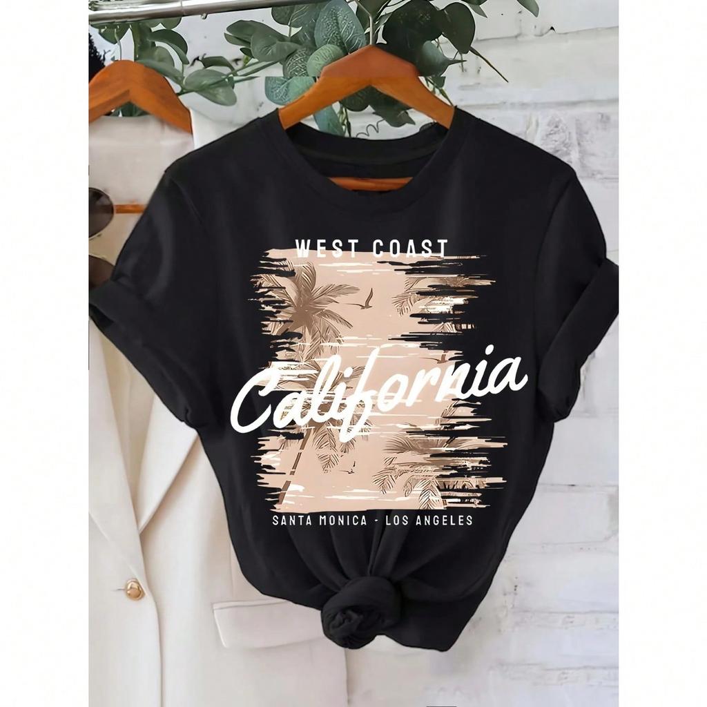 Унисекс футболка с графическим принтом West Coast California, повседневная, с круглым вырезом, с коротким рукавом, для любого сезона, стандартной длины