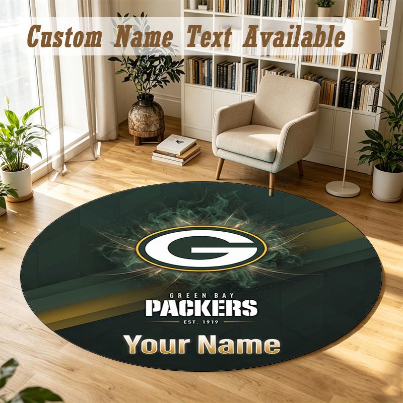 Round Rug Custom NameGreen Bay Packers Pattern Non Slip Carpet Home Floor Decor