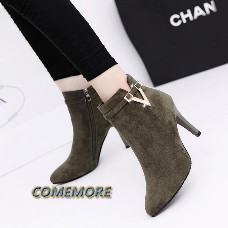 Fashion Large Sizes 35-40 Party Booties Woman Fashion High Heels Women's Shoes Sexy Add Fur Winter Ankle Boots Short Boots Ladies Shoes