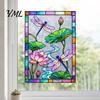 Reusable Glass Sticker Dragonfly Lotus Stained Style Window Cling, Rainbow Suncatcher Static Decal, Privacy Film for Home Door Balcony Bathroom Decor