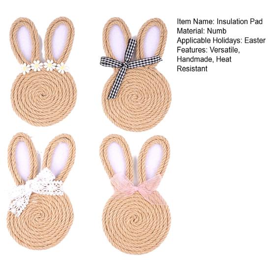 Handmade Bunny Coasters Practical Table Protection with Jute Rope Wrap Natural Wood Base Cute Easter Farmhouse Decor Gift Ready Easy