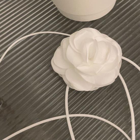 3D Rose Flower Choker Necklace Retro Black White Elegant Lace Up Adjustable Strappy