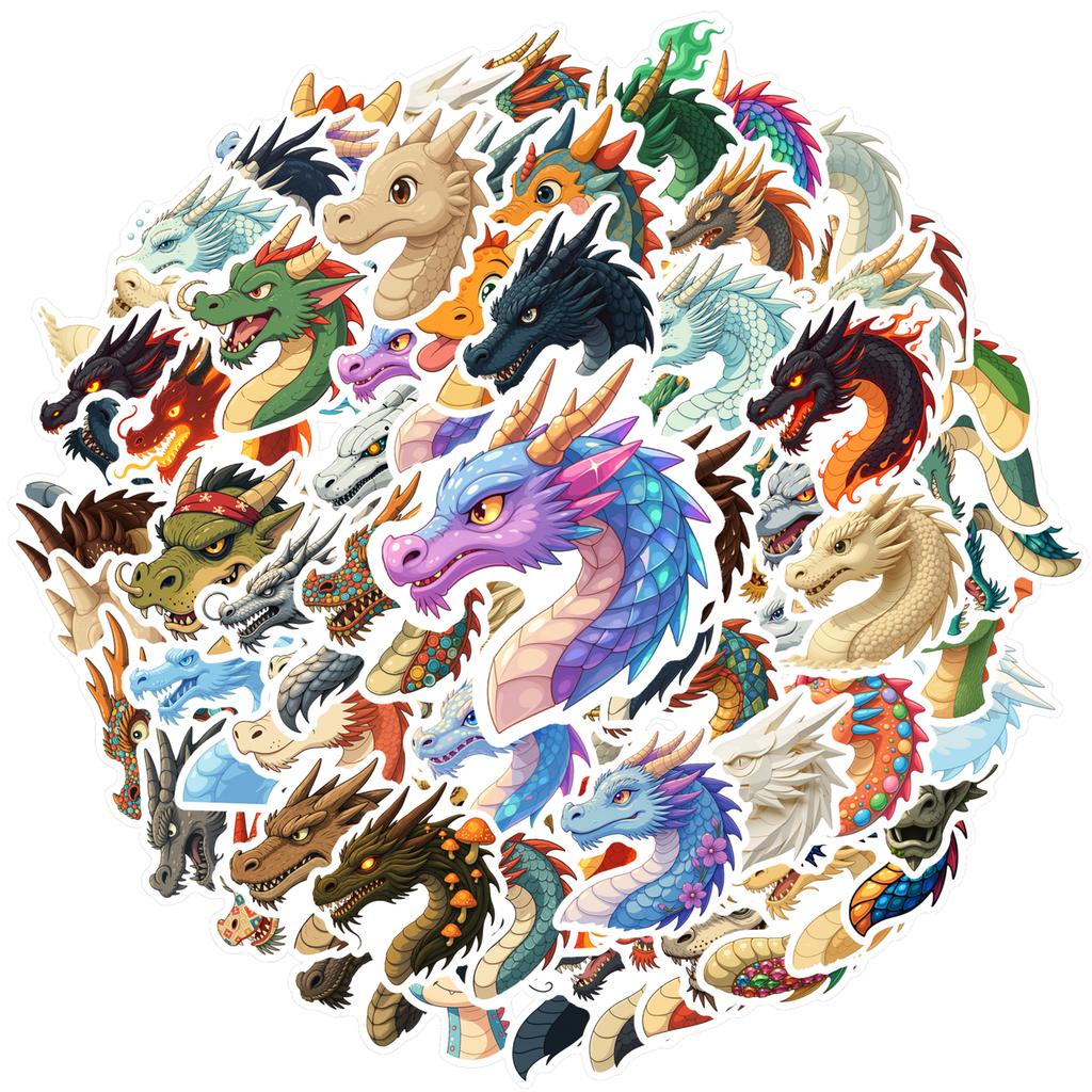 35pcs-100pcs Cartoon Mythical Beasts Stickers Fantasy Dragon Sticker Pack Animal Stickers For Laptop Luggage Scrapbook