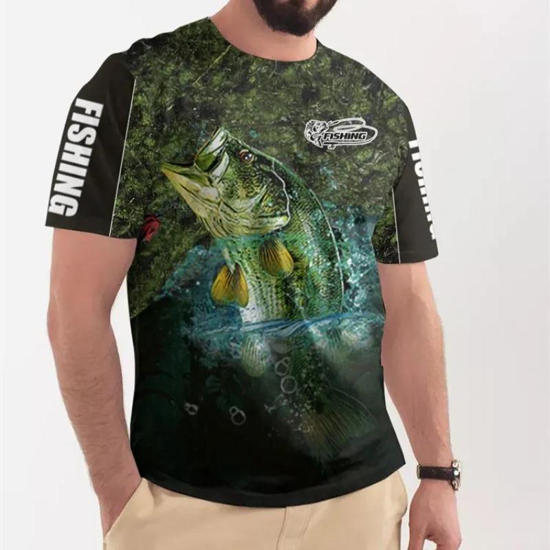 Летние мужские футболки для рыбалки с коротким рукавом, 3D-принтом рыбы, уличные футболки, хип-хоп, большого размера, мужские футболки, свободные, повседневные, с круглым вырезом, топы