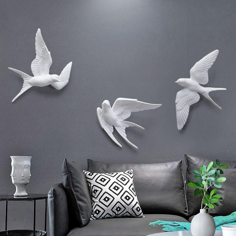 Европейское Белое Трехмерное Украшение С Птицей На Стену Гостиная Ласточка Настенное Подвесное Абстрактные Животные Орнаменты Домашнее Украшение