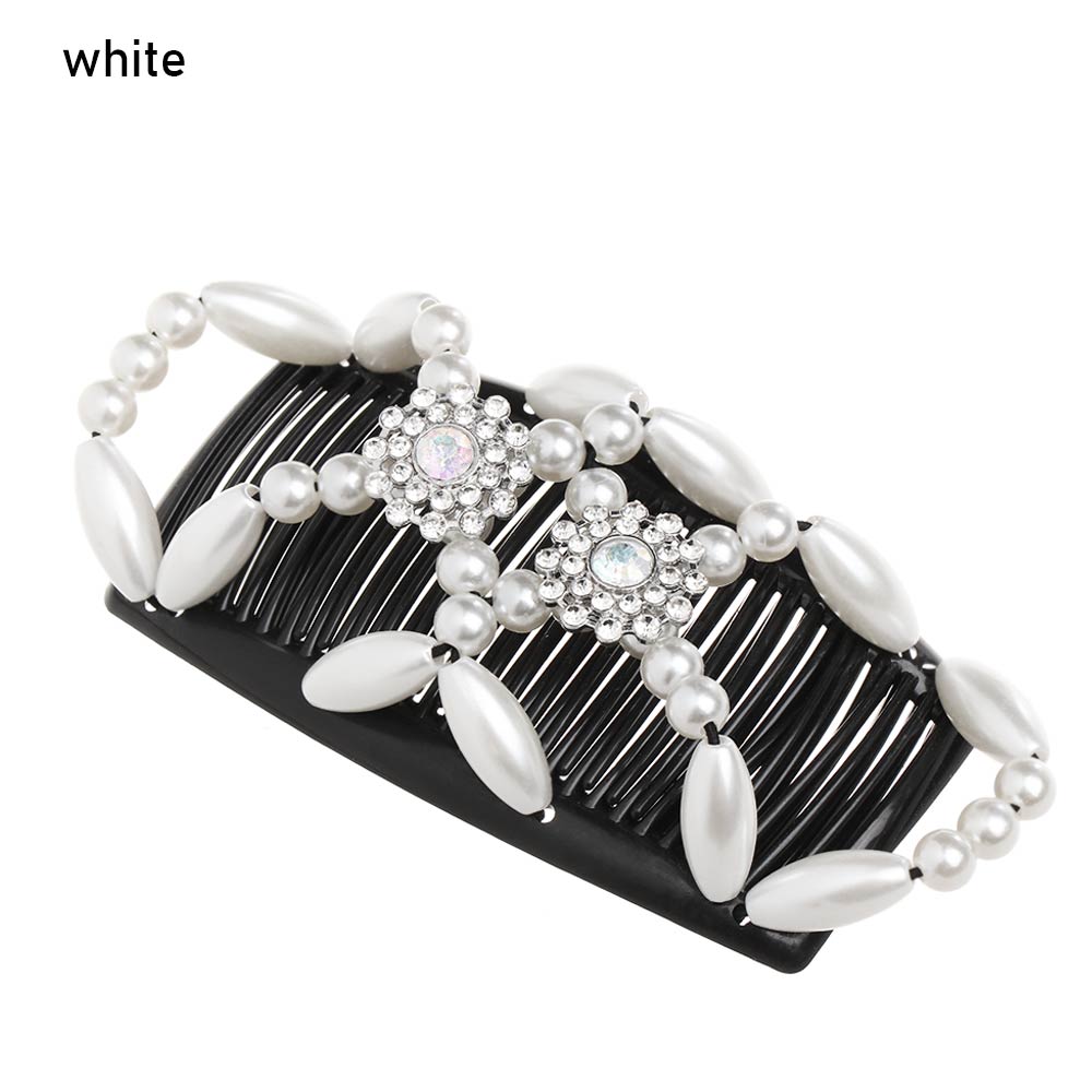 Handmade Flower Crystal Bun Maker Elastic Hairpin Beaded Hair Clip Double Comb Magic Hair Comb