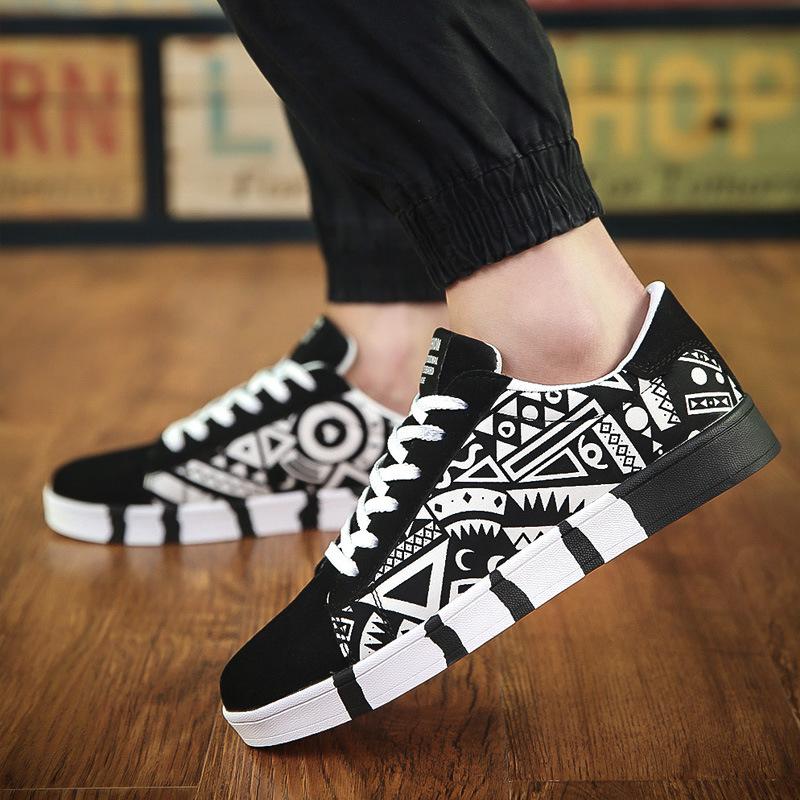 Fashion Summer Autumn Men Shoes Fashion Graffiti Men's Sneaker Lightweight Mens Casual Shoes Low Top Breathable Black Male Canvas Shoes