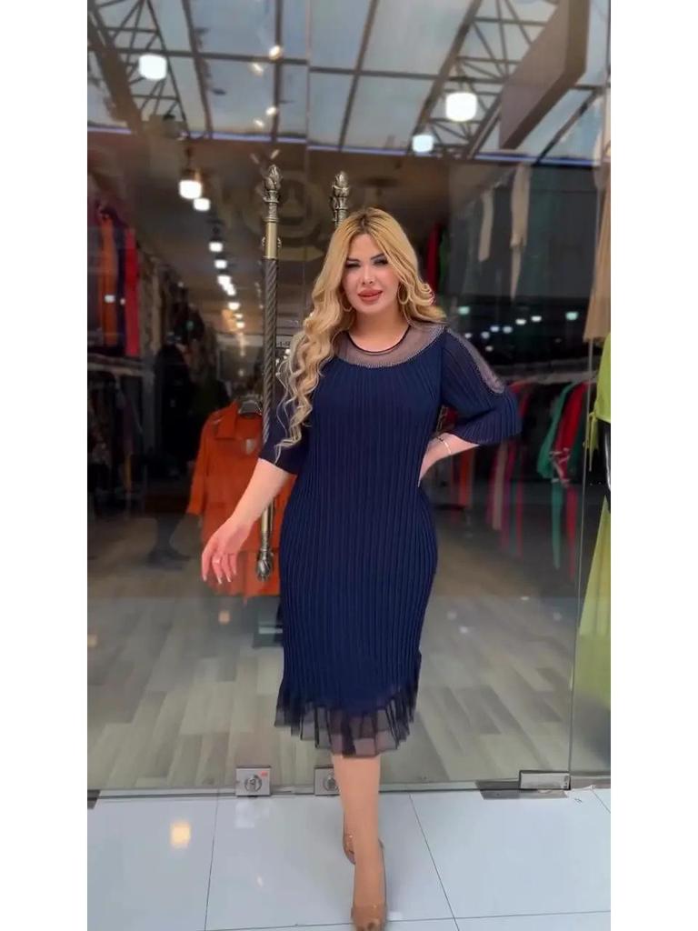 Женское платье 2025 года большого размера из сетки с кружевной отделкой и плиссированной юбкой