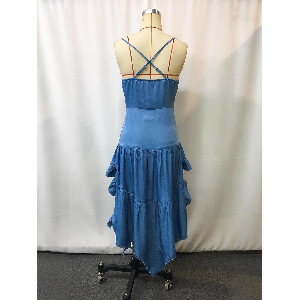 Женское джинсовое ретро-платье в западном стиле, миди, расклешенное, с юбкой-воланом - Винтажный ковбойский стиль, осенняя мода