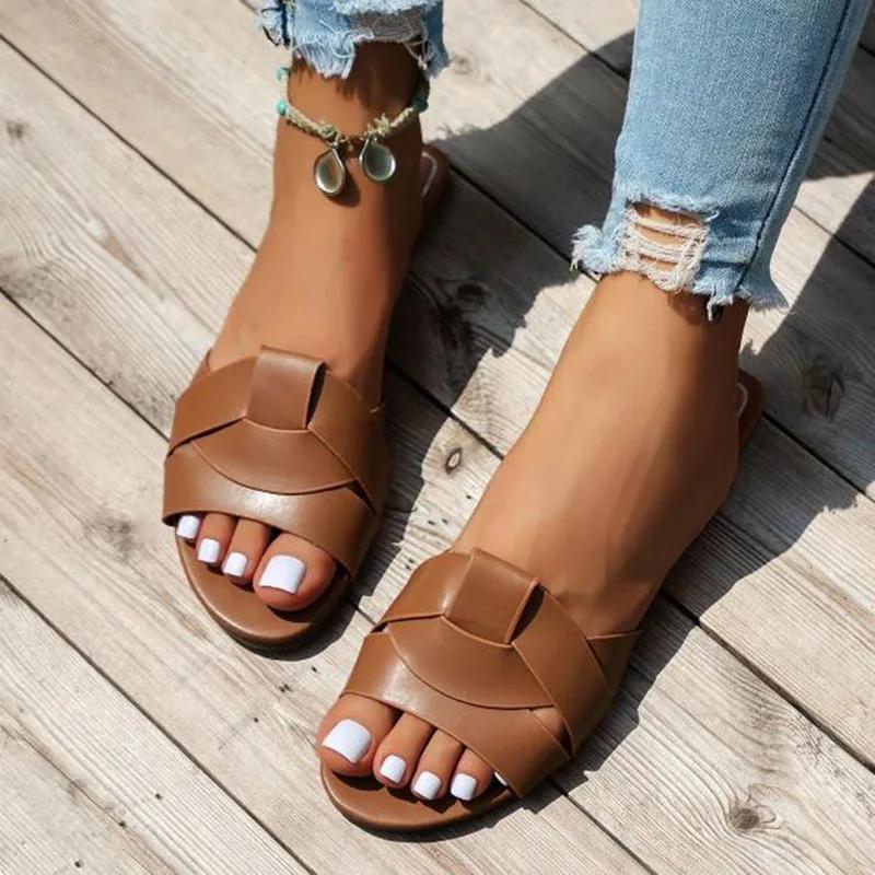 Fashion Woman Flat New Slippers Woven with Comfortable Women's Shoes Casual Bottom Slippers Women Shoes Ladies Summer New