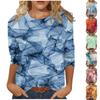 Women's Casual Fashion Print Round Neck Three Quarter Sleeve T-Shirt Top