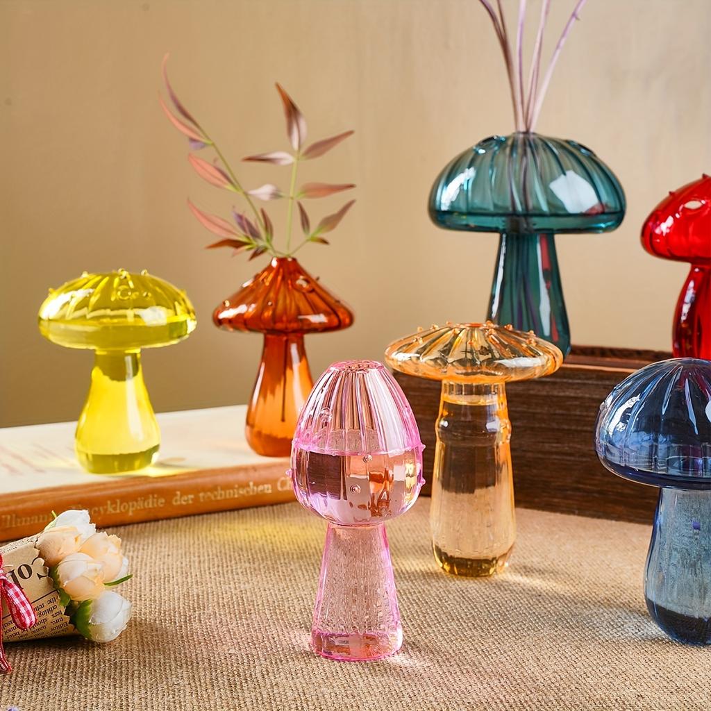 Glass Colorful Mushroom Vase Nordic Style Indoor Home Decoration Hydroponic Flower Arrangement Ornament Desktop Home Decor