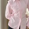 1116 spring new cotton single-breasted lace-up waist thin French long-sleeved temperament shirt top women