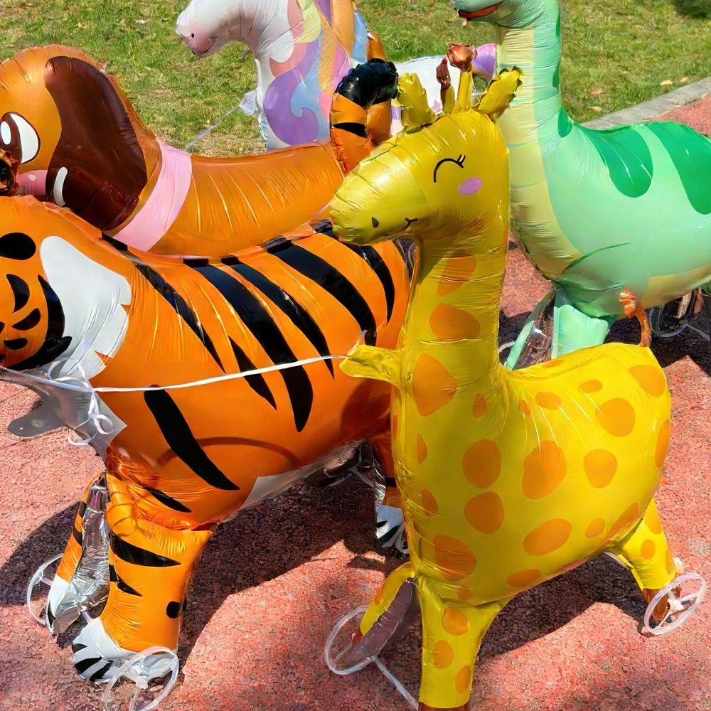 Алюминиевые фольгированные шары Мультяшный дизайн Шары с животными Шары-жирафы Стоячие шары Тема джунглей
