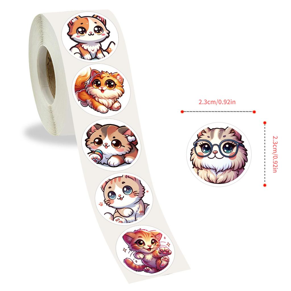 500 наклеек/рулон Наклейки с котами и животными Милые детские наклейки для DIY чемодана, самоката, стакана для воды, рулонные наклейки