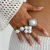 Personalized Exaggerated Imitation Pearl Ring Hand Jewelry, Retro Irregular Liquid Lava Ring Set
