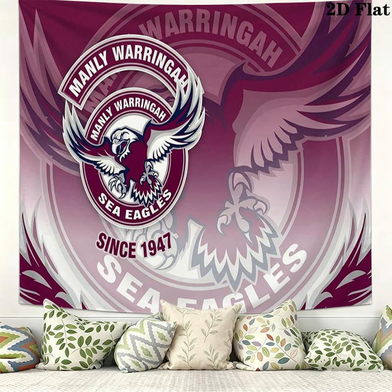 Manly Warringah Sea Eagles Wall Tapestry Aesthetic Wall Hanging Printed Fabric Blanket Decorative Tapestries for Bedroom Living Room Home Decor