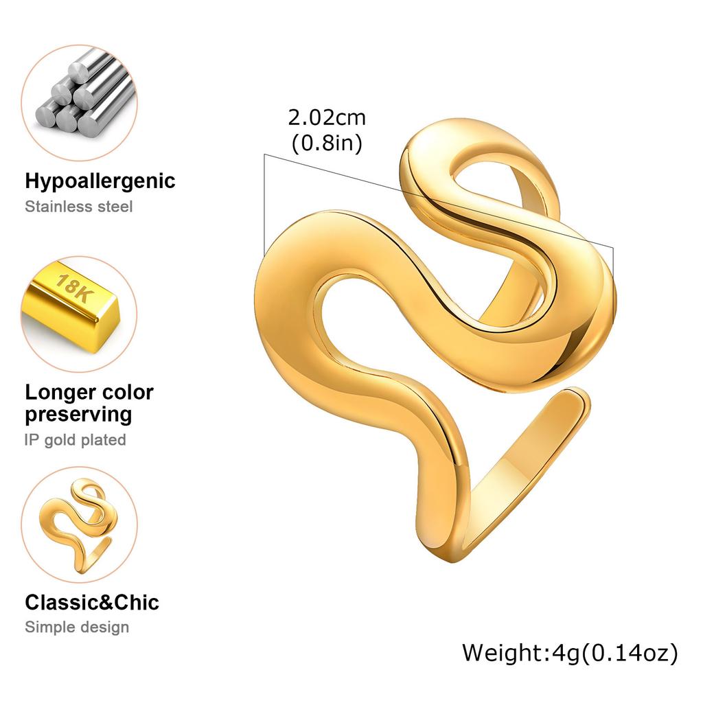 Vnox Stainless Steel Rings For Women Girls,Irregular Line Sense Smooth Open Rings,Simple Atmospheric Finger Jewelry Daily