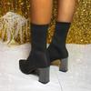 Fashion Women Spring Autumn Black Sock Boots Knitted Elastic Women's Chunky High Heels Short Boots Pointed Toe Botines Large Size 35-42