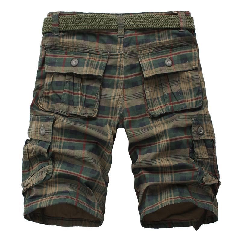 Summer Men's Loose Fit Sports Shorts Casual Thin Plaid Cargo Pants Pocketed Baggy Outdoor No Belt