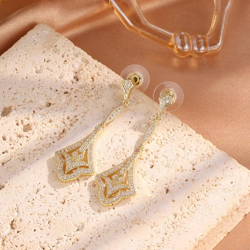 ZAKOL New Gold Color Super Shining Zircon Dangle Earrings for Women Shining CZ Luxury Bridal Wedding Party Zircon