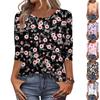 Women's Fashion Casual Round Neck 3/4 Sleeve Loose  Printed T-Shirt Ladies Top