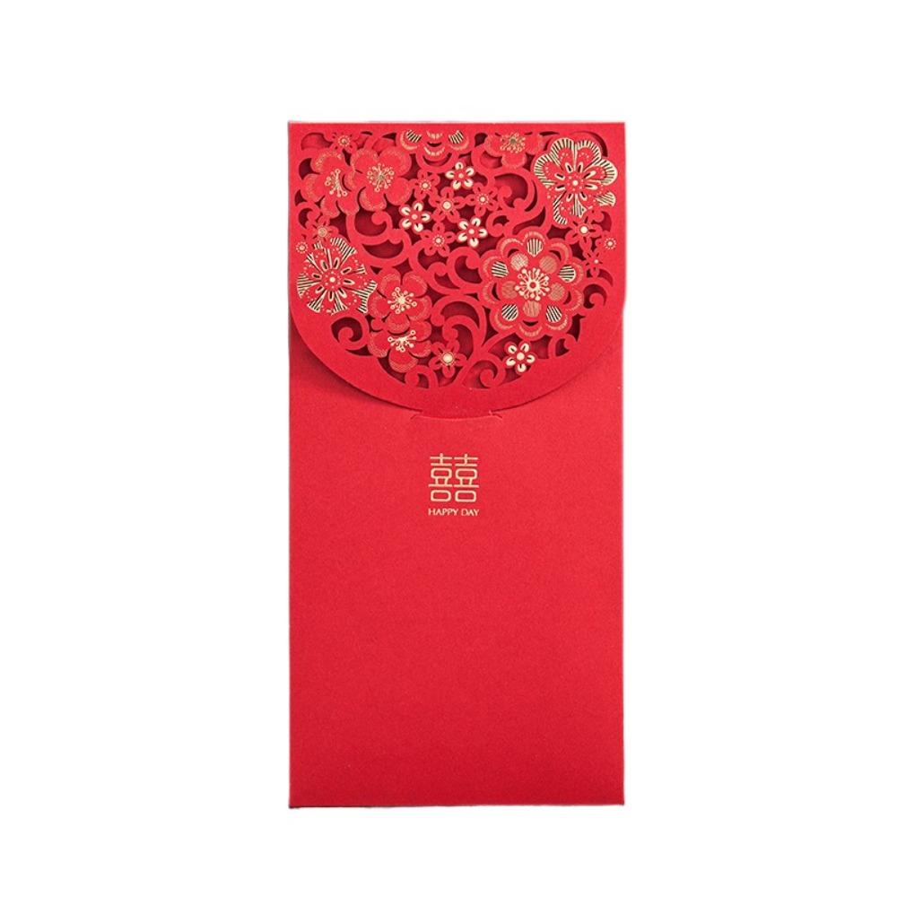 6pcs Creative Laser Engraving Chinese Red Envelopes Hollow Embossed Lucky Money Bag Three-dimensional Rectangular Red Packet