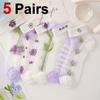 5 пар женских коротких носков с цветочным узором, модные фиолетовые цветочные тонкие дышащие мягкие удобные повседневные носки с впитывающим пот рисунком