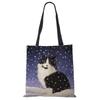 Cute Cat Flower Painting Print Womens Designer Tote Bags Women Handbag Large Shopping Bag Foldable For Groceries CLE