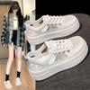 Summer Mesh Breathable Genuine Leather White Sneakers Women's Shoes Thick-soled Board Shoes Perforated Shoes Sports Sandals