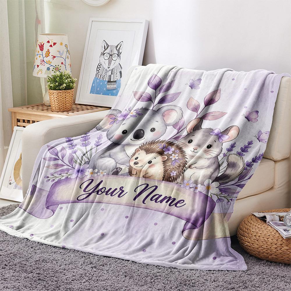 Custom Name Customizable Animal Banner Art Flannel Blanket, High quality Comfortable for All Seasons, Home Decor, Warmth and Comfort