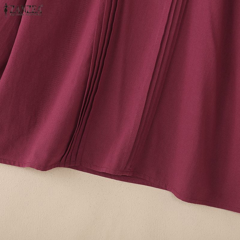 ZANZEA Женская повседневная блузка из хлопка с круглым вырезом и рукавом 3/4