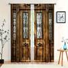 2pcs Elegant Wooden Door Print Curtains with Rod Pocket Design for Living Room Bedroom Kitchen & Cafe Window Decor Softens Views