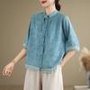 Летняя литературная рубашка больших размеров с воротником-стойкой и короткими рукавами, женская рубашка, топ, блузки и рубашки