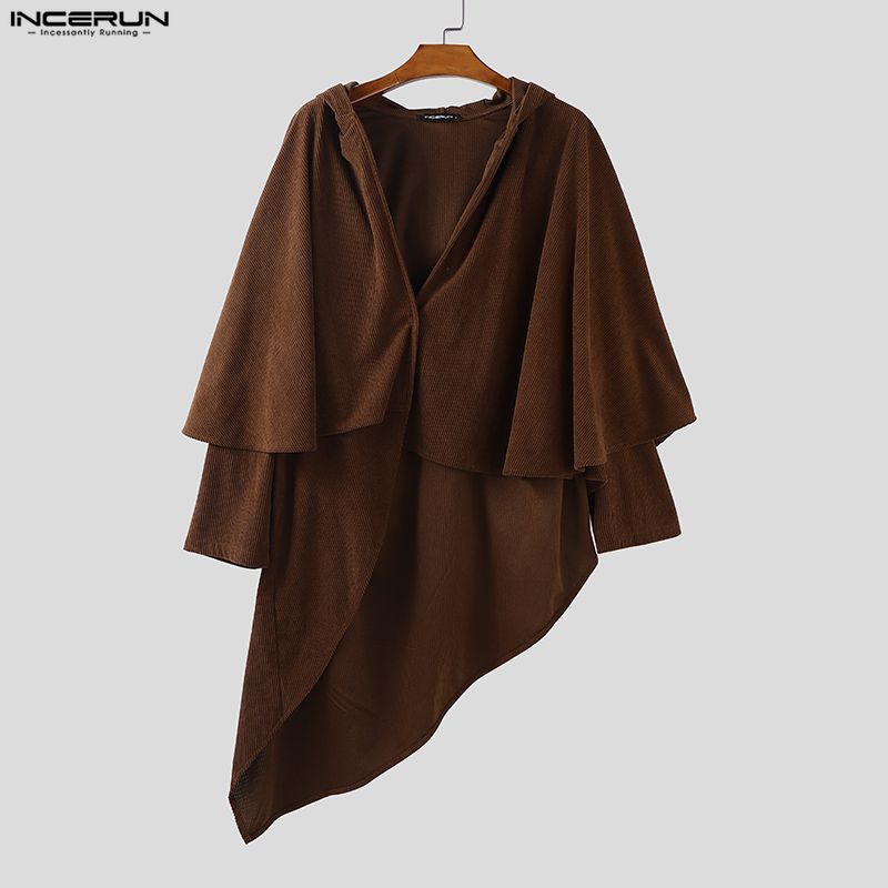 INCERUN Осень Зима Мужские Необычные Плащи с Капюшоном Топы Свободные Мешковатые Текстурные Накидки Пальто