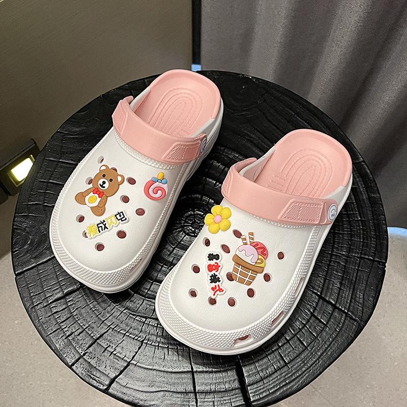 Женские сандалии на платформе, новая летняя обувь, милые мультяшные пляжные туфли с отверстиями, увеличивающие рост, медсестра, сумка-голова, крутые шлепанцы