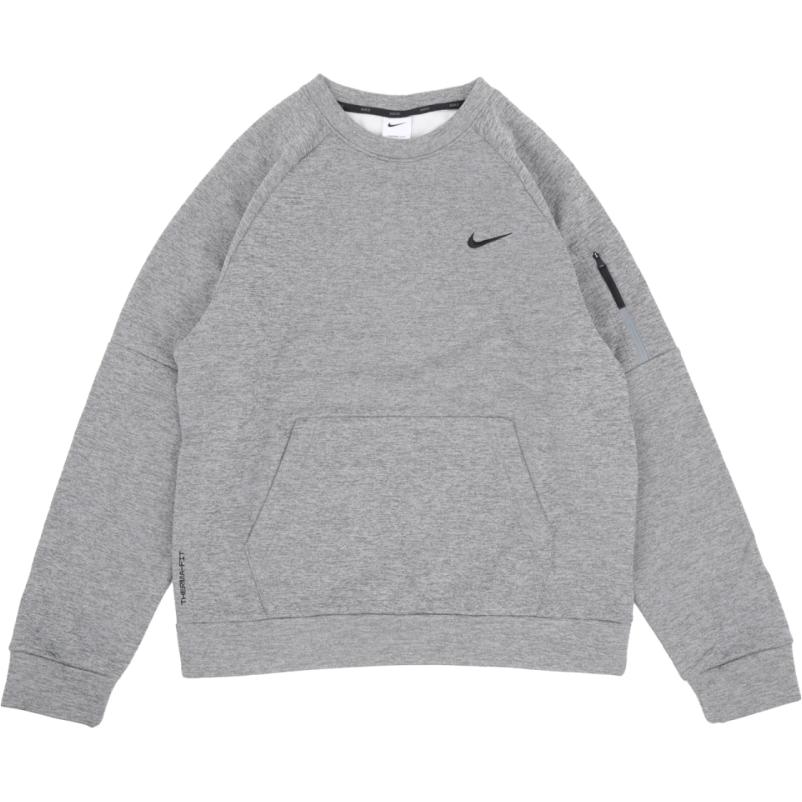 Nike Толстовка мужская флисовая с капюшоном Therma-Fit Solid Crew Neck Pocket серая FB8506-063
